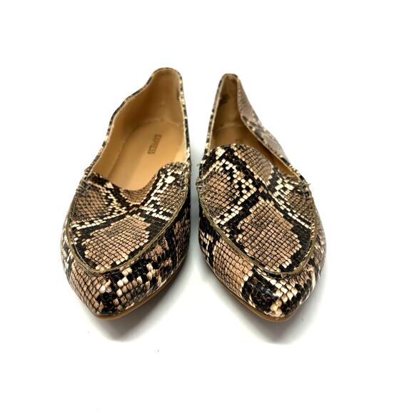 Express Size 8 Flats Brown Snakeskin Pointed Toe Dress Formal Workwear Business - Picture 7 of 7